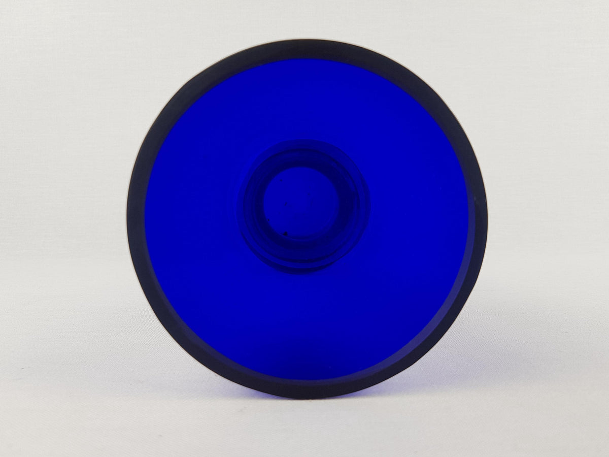 Vintage J. BENCAL Handmade Blue Glass Vase From Poland (Mid-Century Art Glass)
