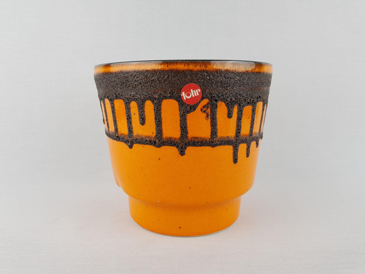 Vintage FOHR KERAMIK Orange Fat Lava Planter / Flower Pot With Dripped Decor West German Pottery Original Sticker 1970's