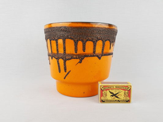 Vintage FOHR KERAMIK Orange Fat Lava Planter / Flower Pot With Dripped Decor West German Pottery Original Sticker 1970's