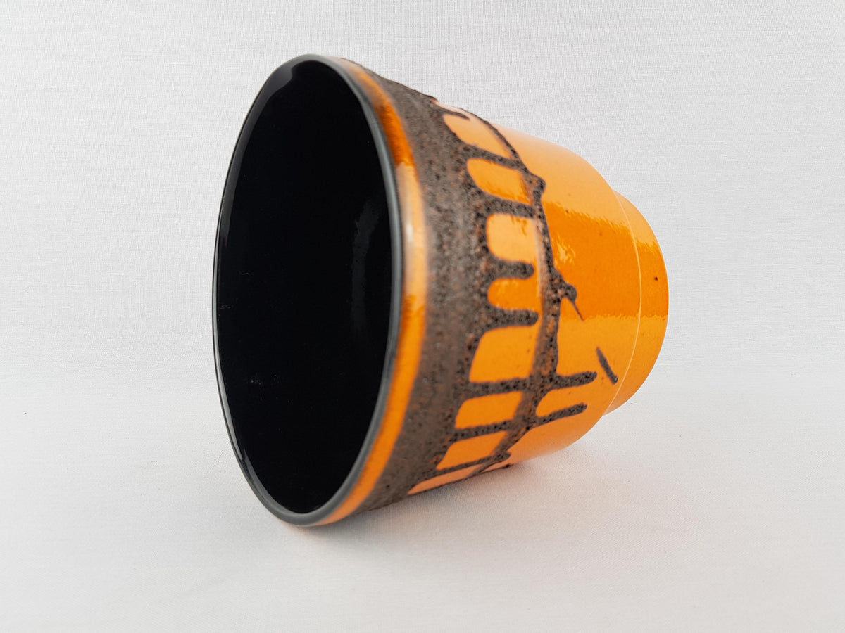 Vintage FOHR KERAMIK Orange Fat Lava Planter / Flower Pot With Dripped Decor West German Pottery Original Sticker 1970's