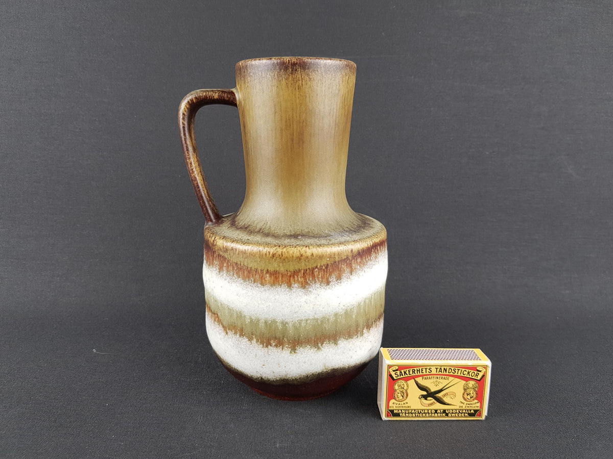 Vintage STEULER KERAMIK Handled Green and White Jug Vase 141-20 West German Pottery 1960s