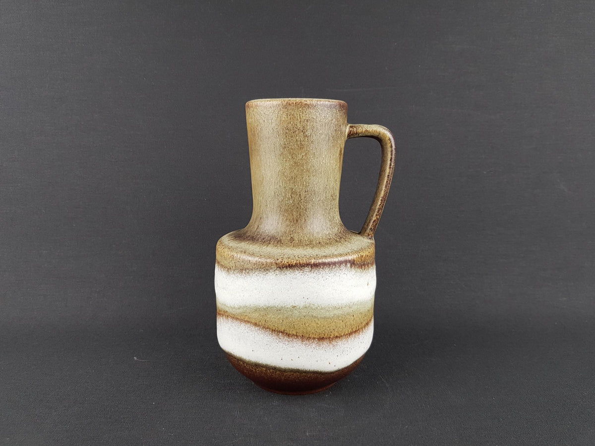 Vintage STEULER KERAMIK Handled Green and White Jug Vase 141-20 West German Pottery 1960s