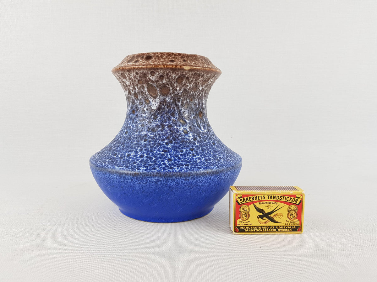 Vintage STEULER KERAMIK Blue and Brown Fat Lava Vase 316-15 West German Pottery 1960s