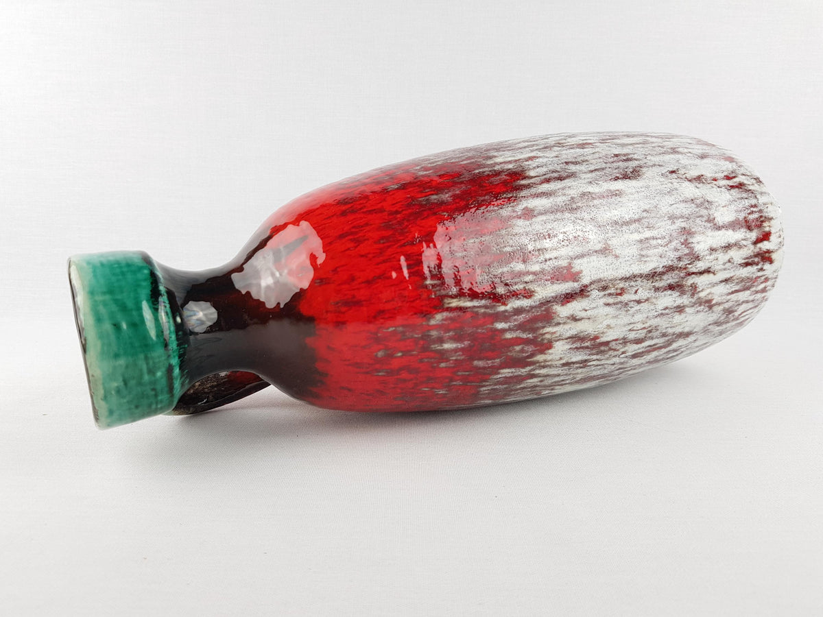 Large Vintage JASBA KERAMIK Red White and Green Vase West German Pottery 1960s 1970s