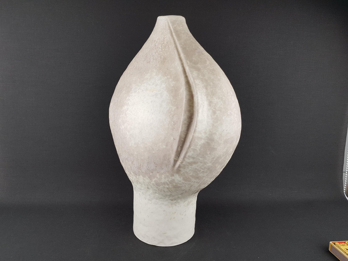 Vintage HEIBI KERAMIK White Mottled FLOOR Vase 1116 German Pottery 1960s 1970s