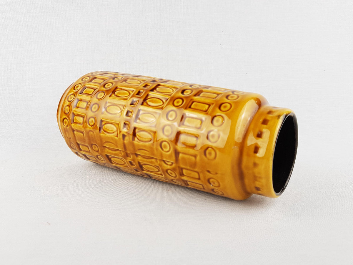 Vintage SCHEURICH KERAMIK Ochre Yellow Vase with Inka Decor 260 22 West German Pottery 1970s