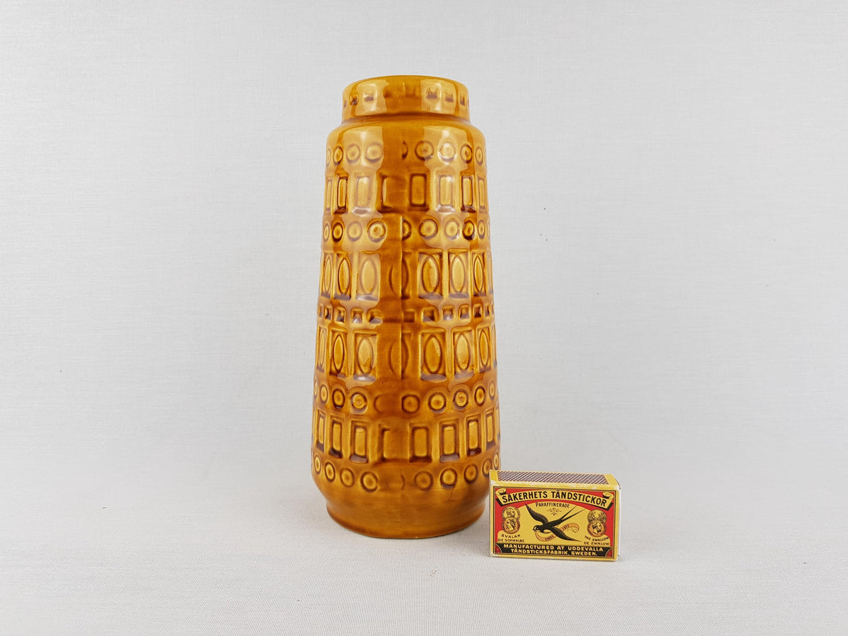 Vintage SCHEURICH KERAMIK Ochre Yellow Vase with Inka Decor 260 22 West German Pottery 1970s