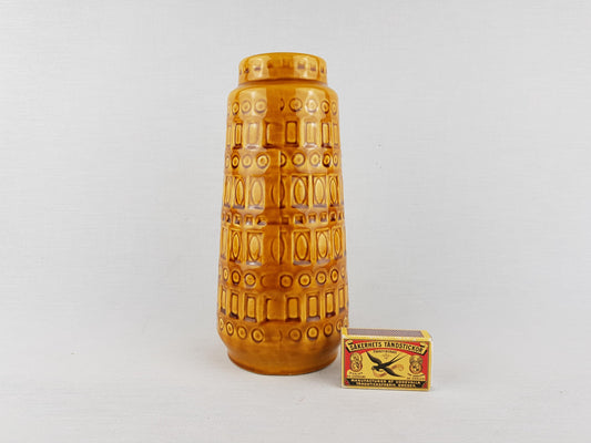 Vintage SCHEURICH KERAMIK Ochre Yellow Vase with Inka Decor 260 22 West German Pottery 1970s