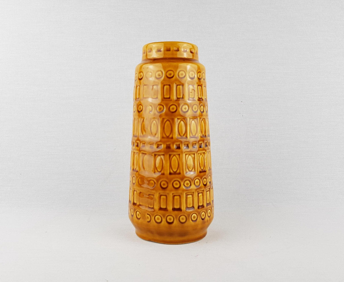 Vintage SCHEURICH KERAMIK Ochre Yellow Vase with Inka Decor 260 22 West German Pottery 1970s