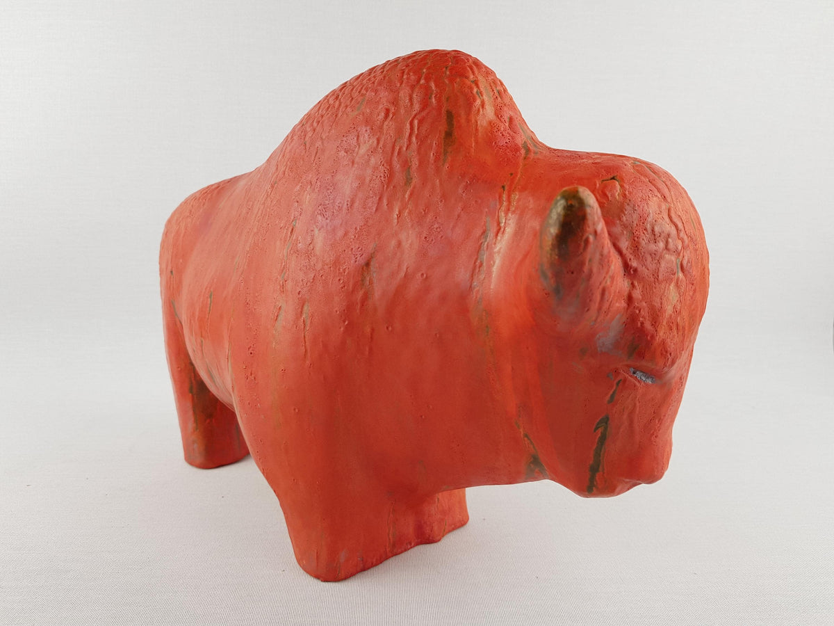 XL Vintage RUSCHA KERAMIK Bull with Vulkano decor West German Pottery 1960s by Kurt Tschörner