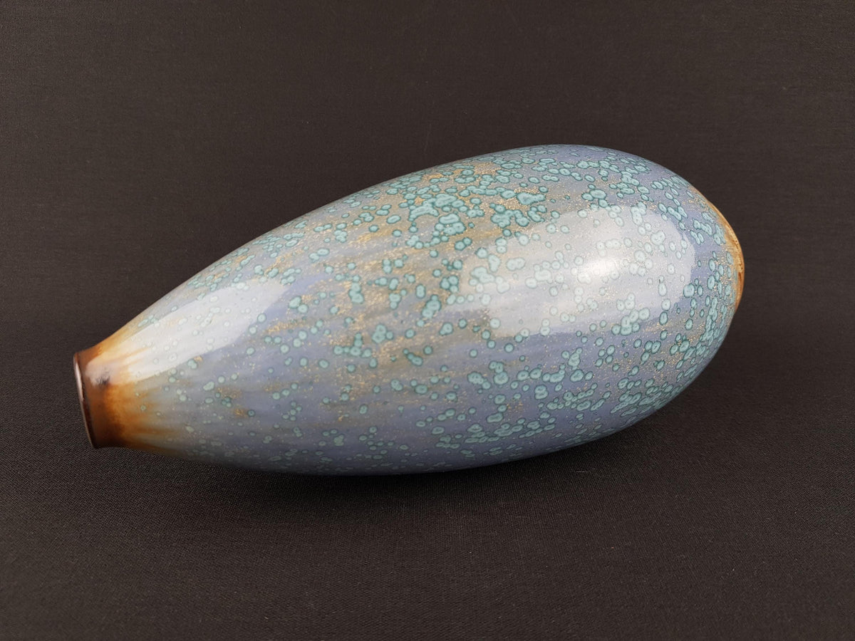 Vintage HEIN SEVERIJNS Purple and Blue Speckled Vase Dutch Studio Art Pottery 1980s