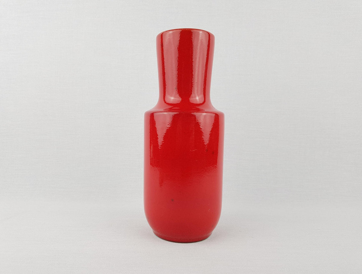 Vintage STEULER KERAMIK Red Glossy Vase 142-20 West German Pottery 1960s