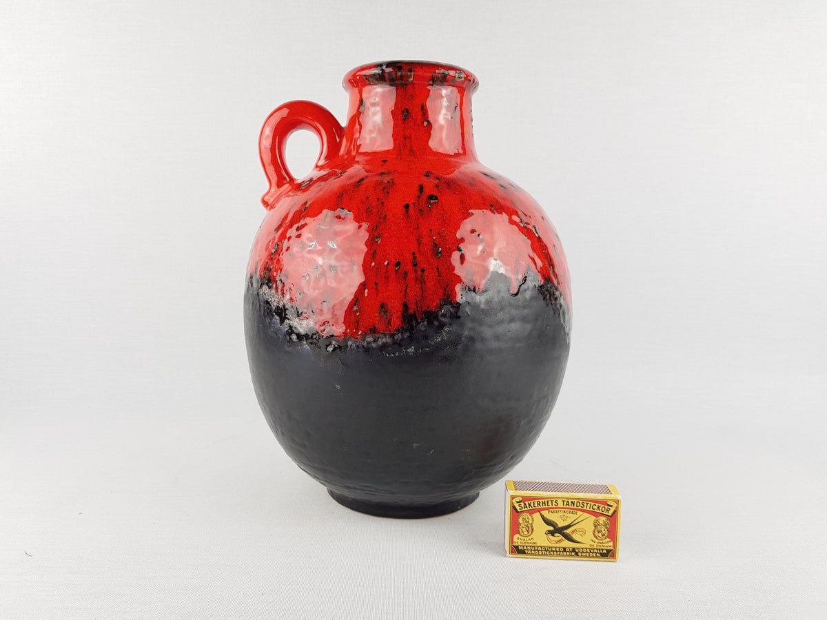 Vintage CARSTENS ATELIER Tonnieshof Black and Red Textured Vase C237-27 West German Pottery 1968s