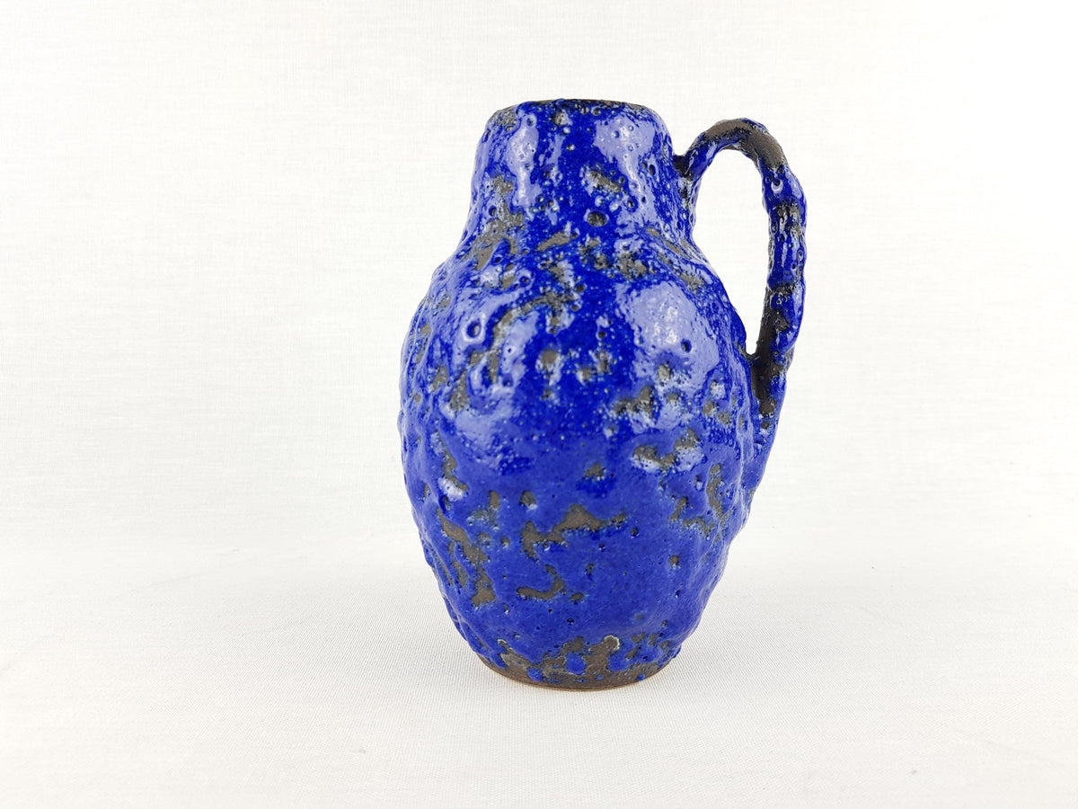 Vintage SCHEURICH KERAMIK Black and Blue Fat Lava Vase 414-16 West German Pottery 1960s