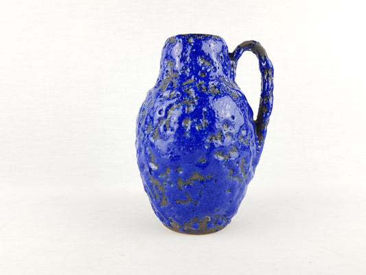 Vintage SCHEURICH KERAMIK Black and Blue Fat Lava Vase 414-16 West German Pottery 1960s