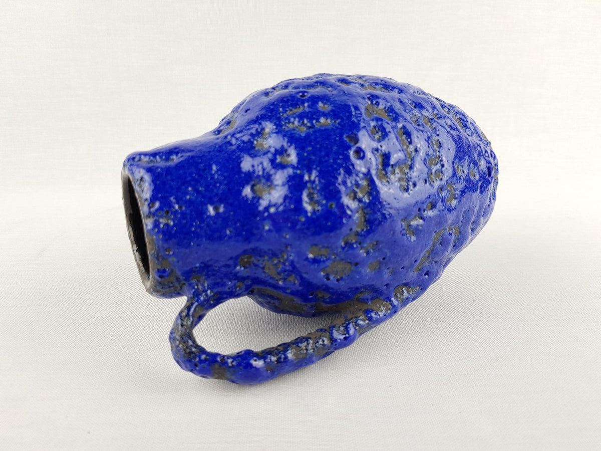 Vintage SCHEURICH KERAMIK Black and Blue Fat Lava Vase 414-16 West German Pottery 1960s