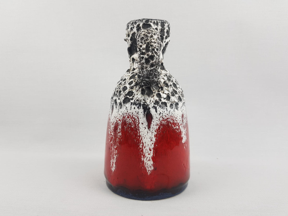 Vintage JOPEKO KERAMIK Red and White Fat Lava Vase with Firn Rot Decor 908 18 West German Pottery 1970s