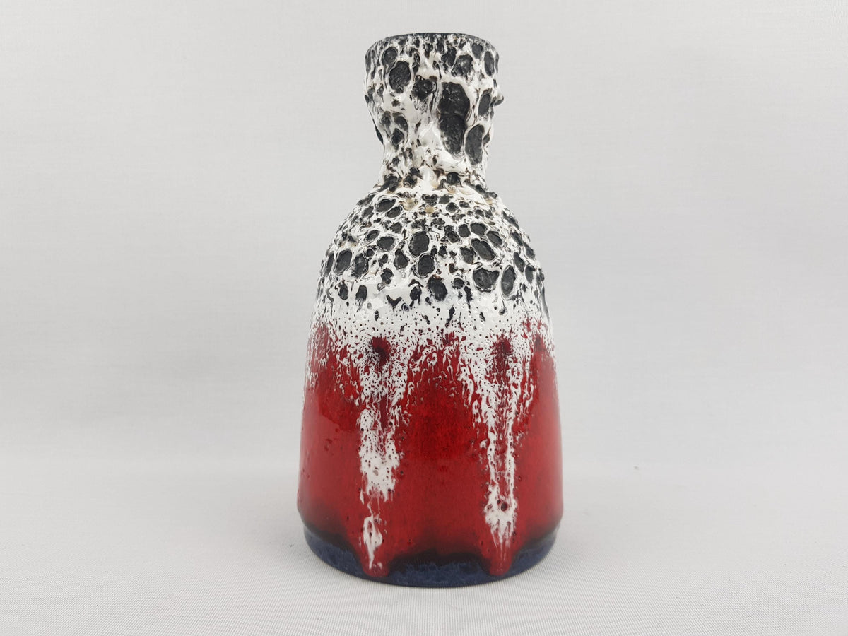 Vintage JOPEKO KERAMIK Red and White Fat Lava Vase with Firn Rot Decor 908 18 West German Pottery 1970s