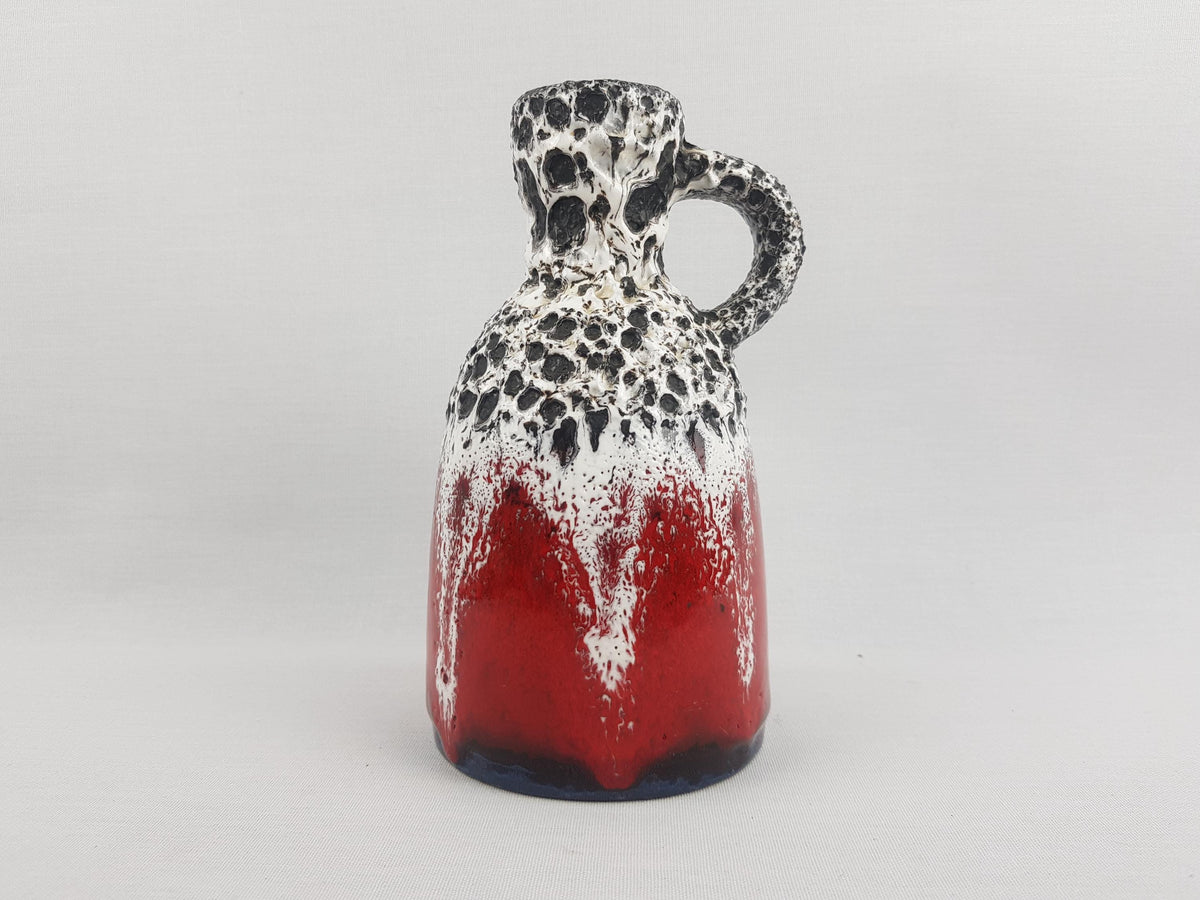 Vintage JOPEKO KERAMIK Red and White Fat Lava Vase with Firn Rot Decor 908 18 West German Pottery 1970s