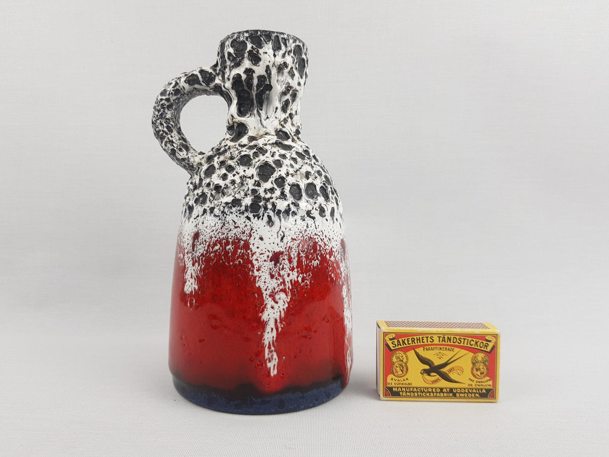 Vintage JOPEKO KERAMIK Red and White Fat Lava Vase with Firn Rot Decor 908 18 West German Pottery 1970s