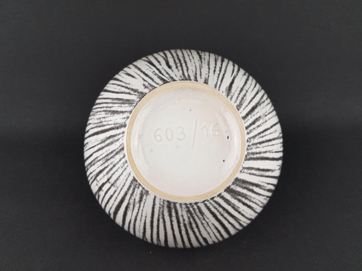 Vintage ES KERAMIK White Vase with Gray Stripes Decor 603-13 West German Pottery 1950s