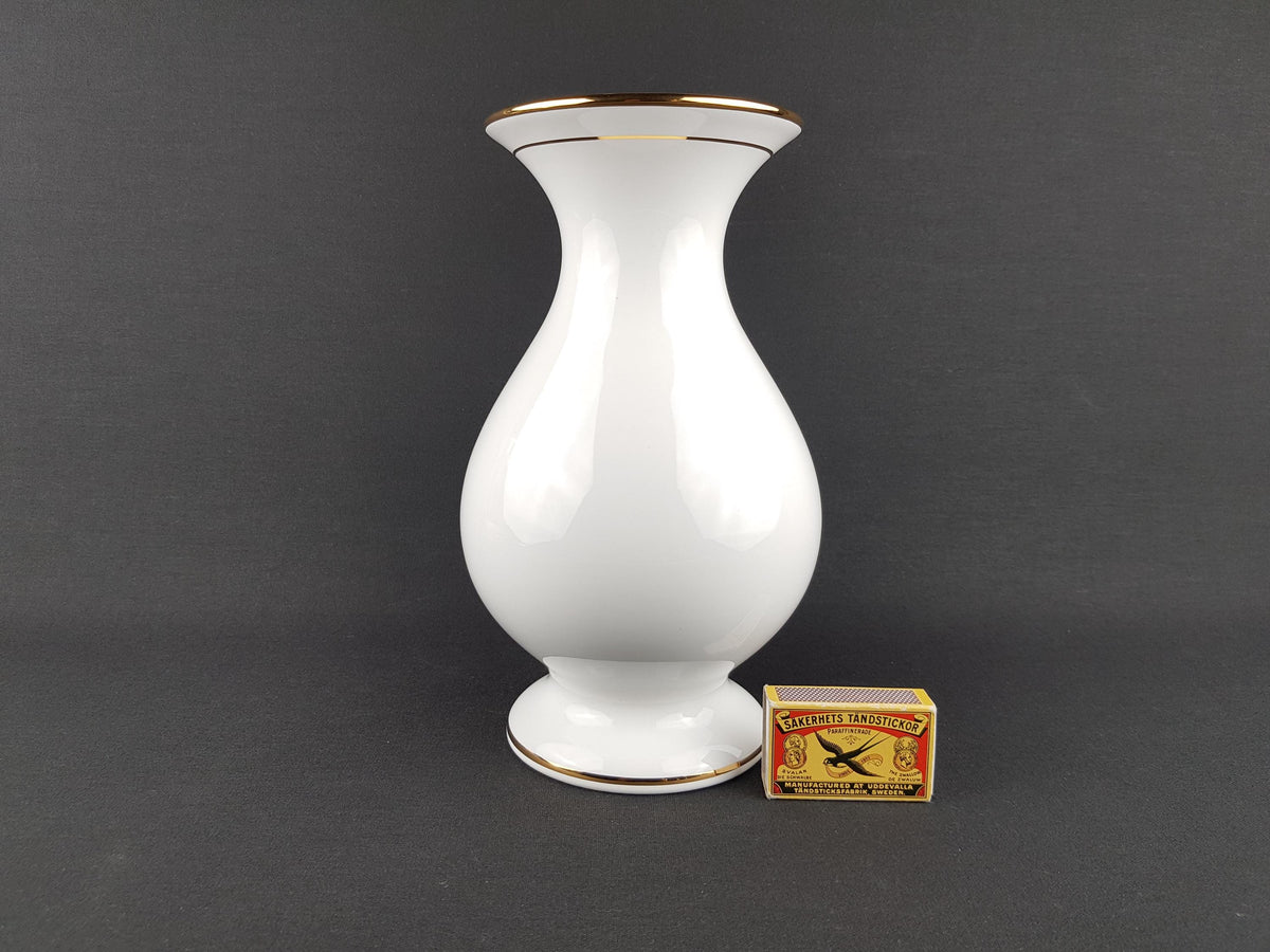 Vintage MODICA KERAMIEK GOUDA White Vase With Golden Rim 314 Dutch Pottery 1970s