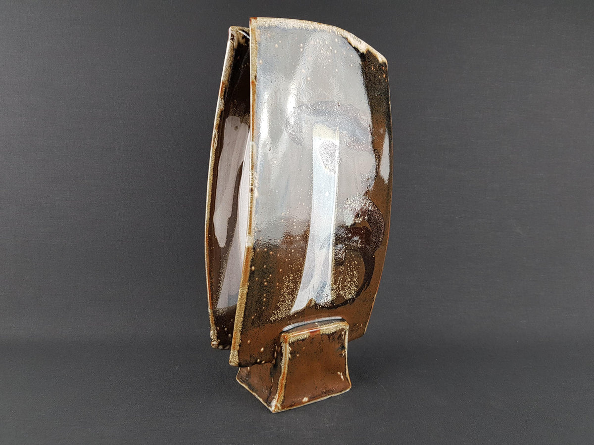 Vintage VINCENT POTIER Brown and Beige Vase French Pottery 1990s