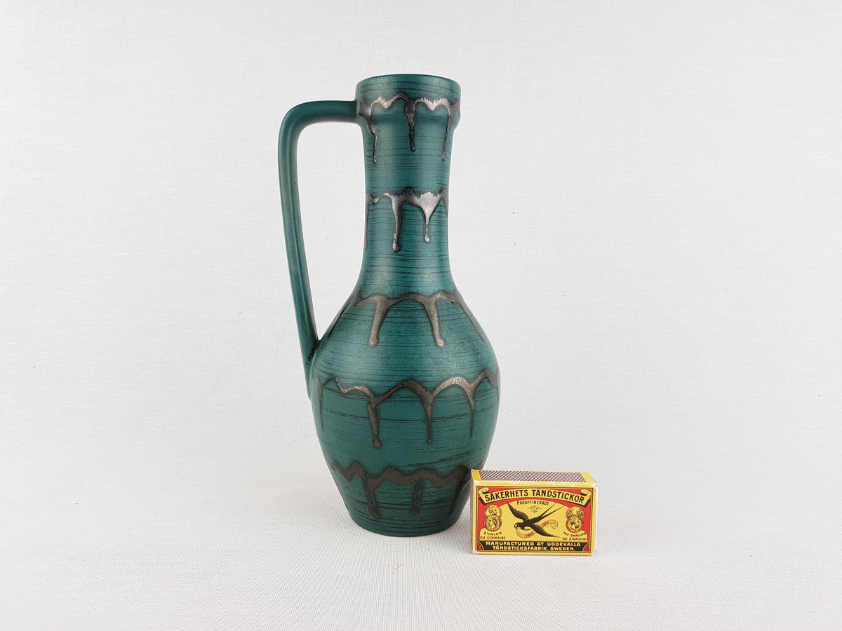 Vintage CARSTENS KERAMIK Handled Teal Blue Vase 1505-23 West German Pottery 1960s