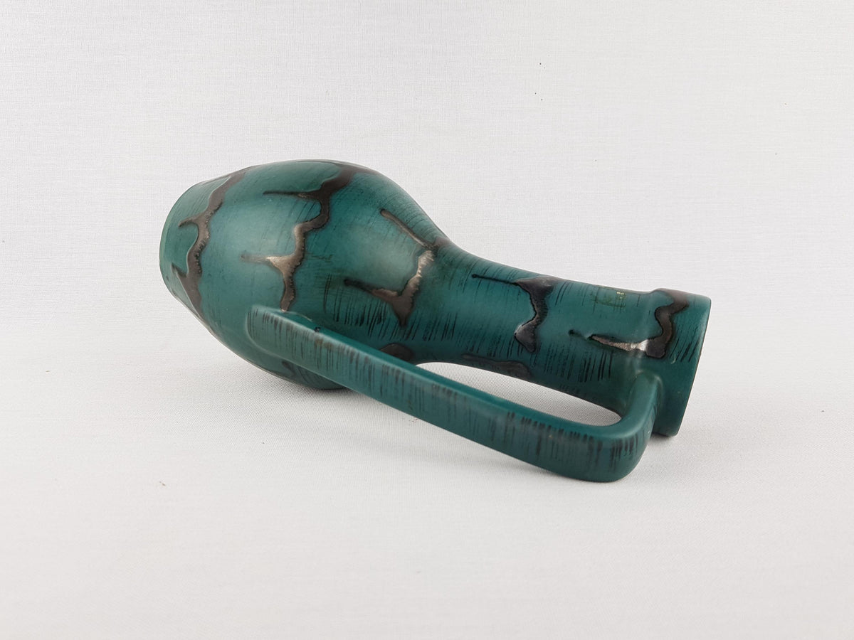 Vintage CARSTENS KERAMIK Handled Teal Blue Vase 1505-23 West German Pottery 1960s