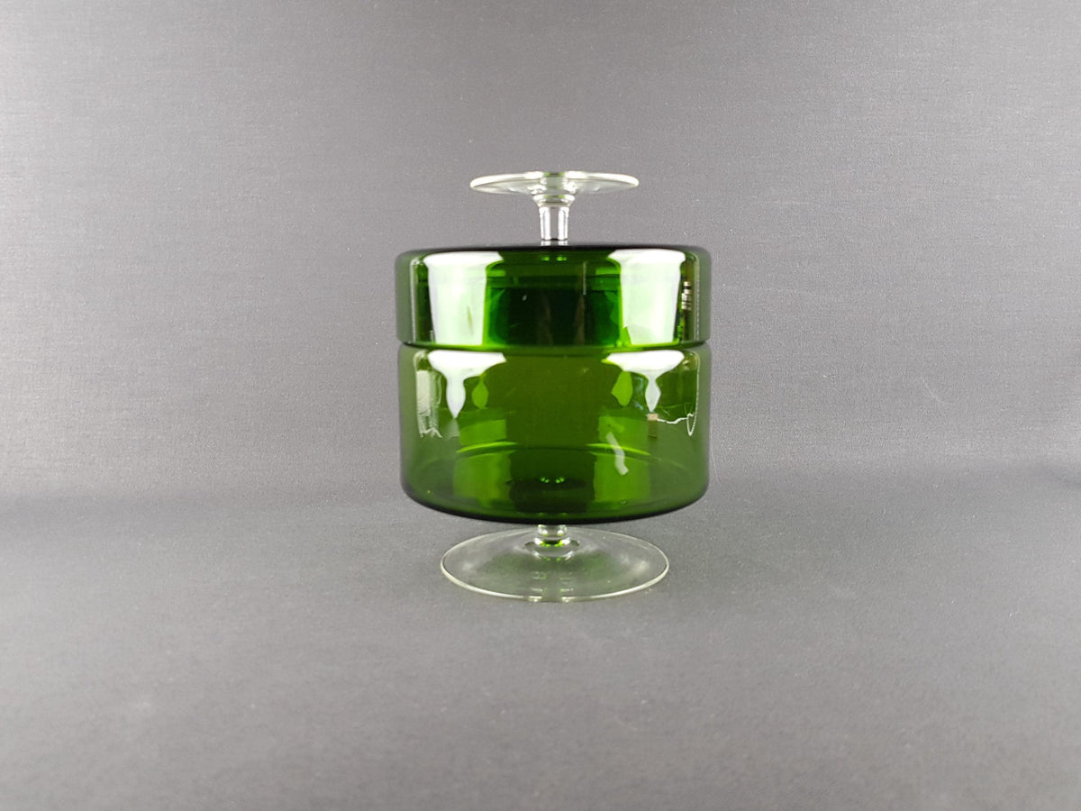 Vintage ROYAL LEERDAM KRISTALUNIE Green Cookie Jar by Floris Meydam Dutch Glass Art