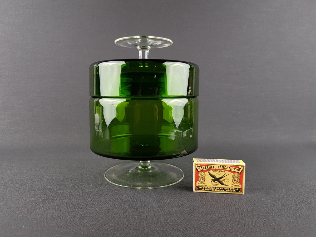 Vintage ROYAL LEERDAM KRISTALUNIE Green Cookie Jar by Floris Meydam Dutch Glass Art