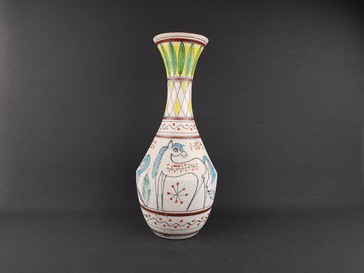 Vintage FRATELLI FANCIULACCI Large Taper Vase With Horse Decor 8251 Italian Pottery 1960s