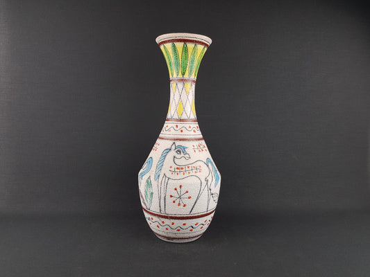 Vintage FRATELLI FANCIULACCI Large Taper Vase With Horse Decor 8251 Italian Pottery 1960s