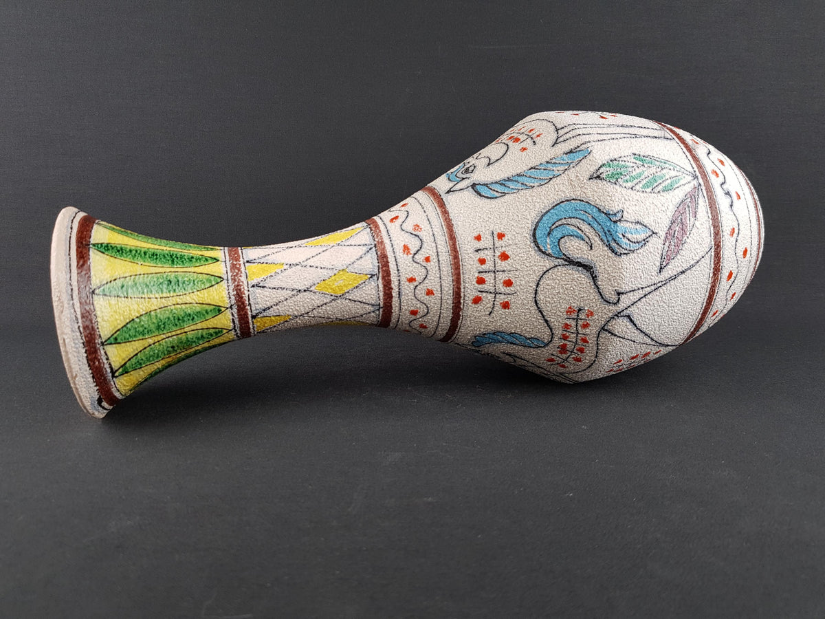 Vintage FRATELLI FANCIULACCI Large Taper Vase With Horse Decor 8251 Italian Pottery 1960s