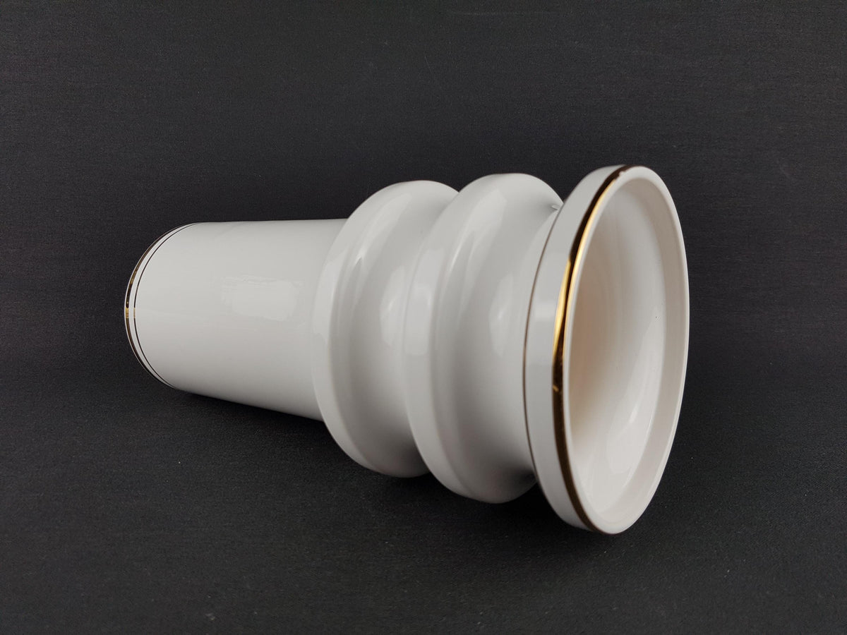 Vintage MODICA KERAMIEK GOUDA White Hooped Vase 126 Dutch Pottery 1970s