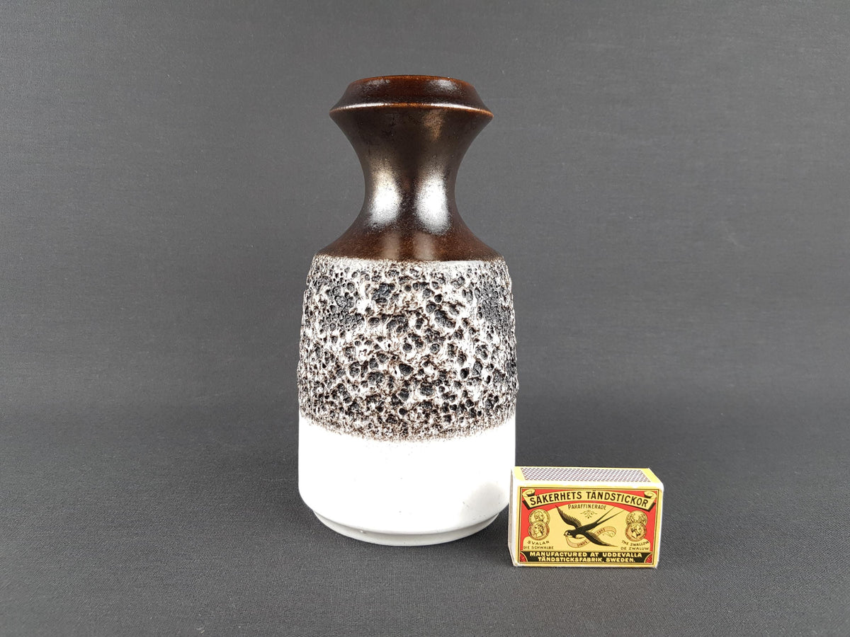 Vintage STEULER KERAMIK White and Brown Fat Lava Vase 318-20 West German Pottery 1960s