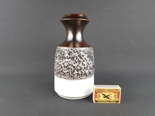 Vintage STEULER KERAMIK White and Brown Fat Lava Vase 318-20 West German Pottery 1960s