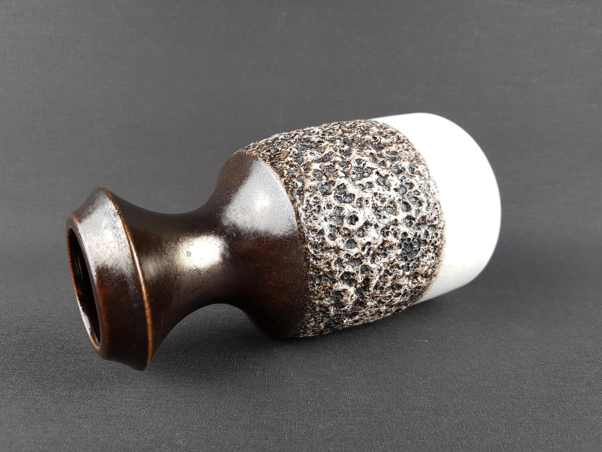 Vintage STEULER KERAMIK White and Brown Fat Lava Vase 318-20 West German Pottery 1960s