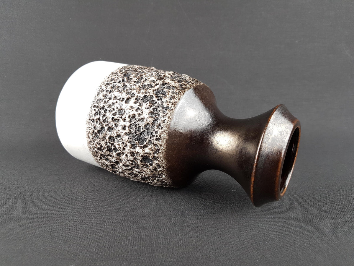 Vintage STEULER KERAMIK White and Brown Fat Lava Vase 318-20 West German Pottery 1960s
