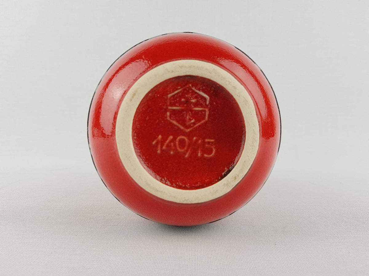 Vintage STEULER KERAMIK Red Fat Lava Vase 140-15 West German Pottery 1960s