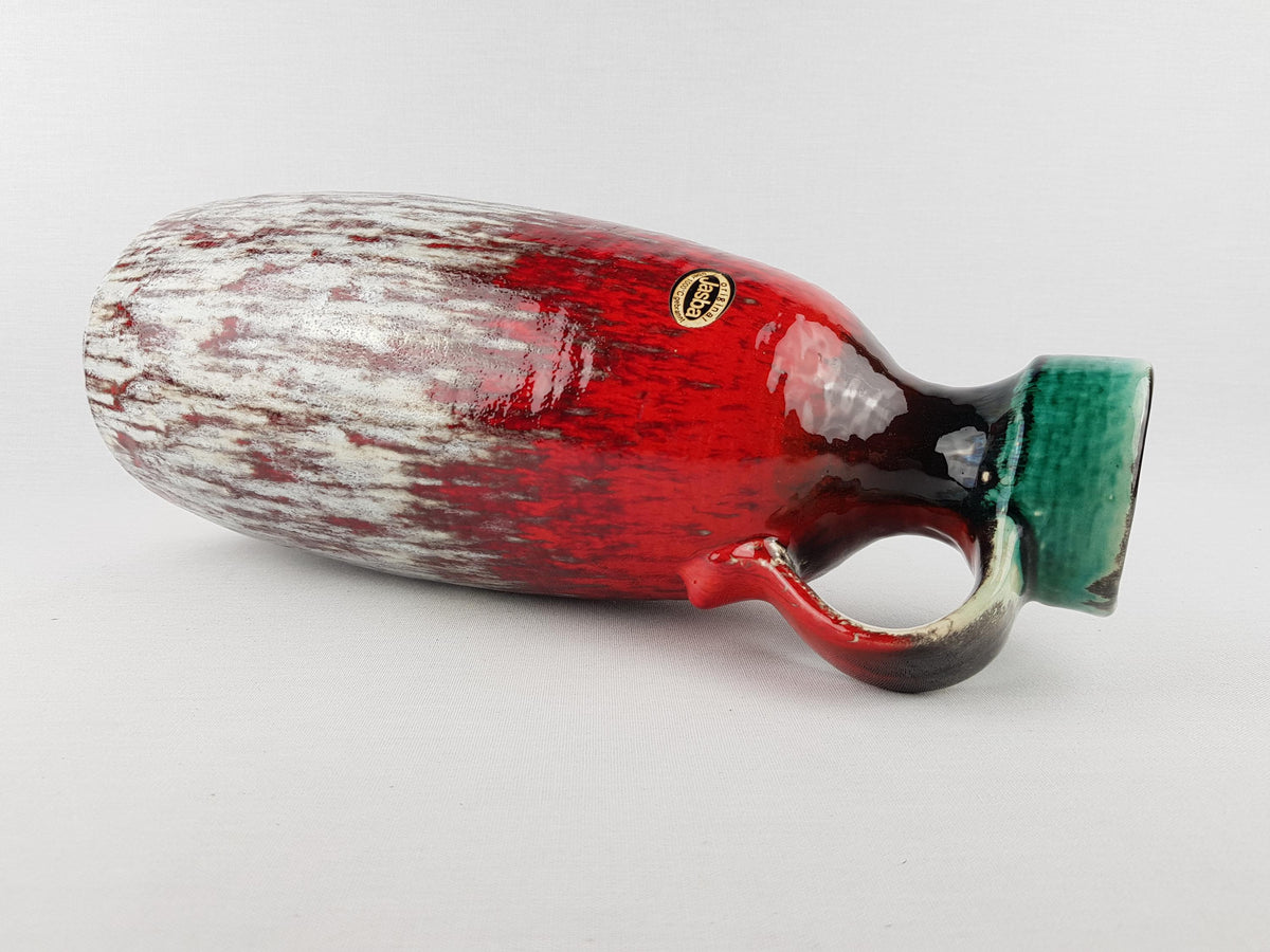 Large Vintage JASBA KERAMIK Red White and Green Vase West German Pottery 1960s 1970s