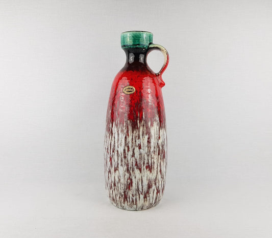 Large Vintage JASBA KERAMIK Red White and Green Vase West German Pottery 1960s 1970s