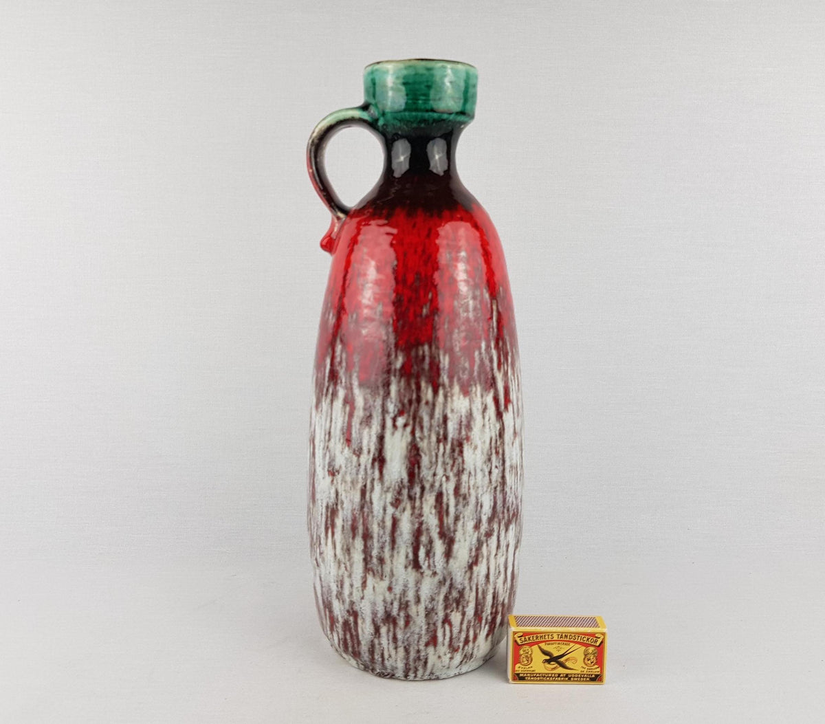 Large Vintage JASBA KERAMIK Red White and Green Vase West German Pottery 1960s 1970s