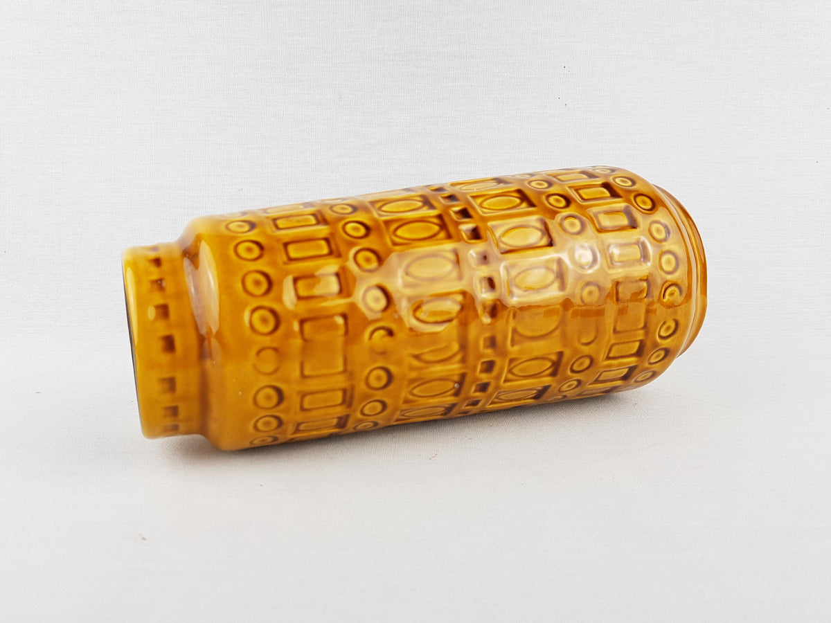 Vintage SCHEURICH KERAMIK Ochre Yellow Vase with Inka Decor 260 22 West German Pottery 1970s