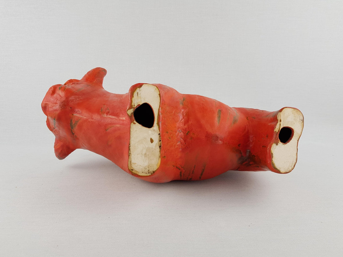 XL Vintage RUSCHA KERAMIK Bull with Vulkano decor West German Pottery 1960s by Kurt Tschörner