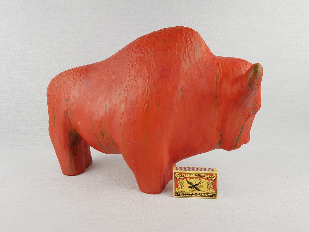 XL Vintage RUSCHA KERAMIK Bull with Vulkano decor West German Pottery 1960s by Kurt Tschörner