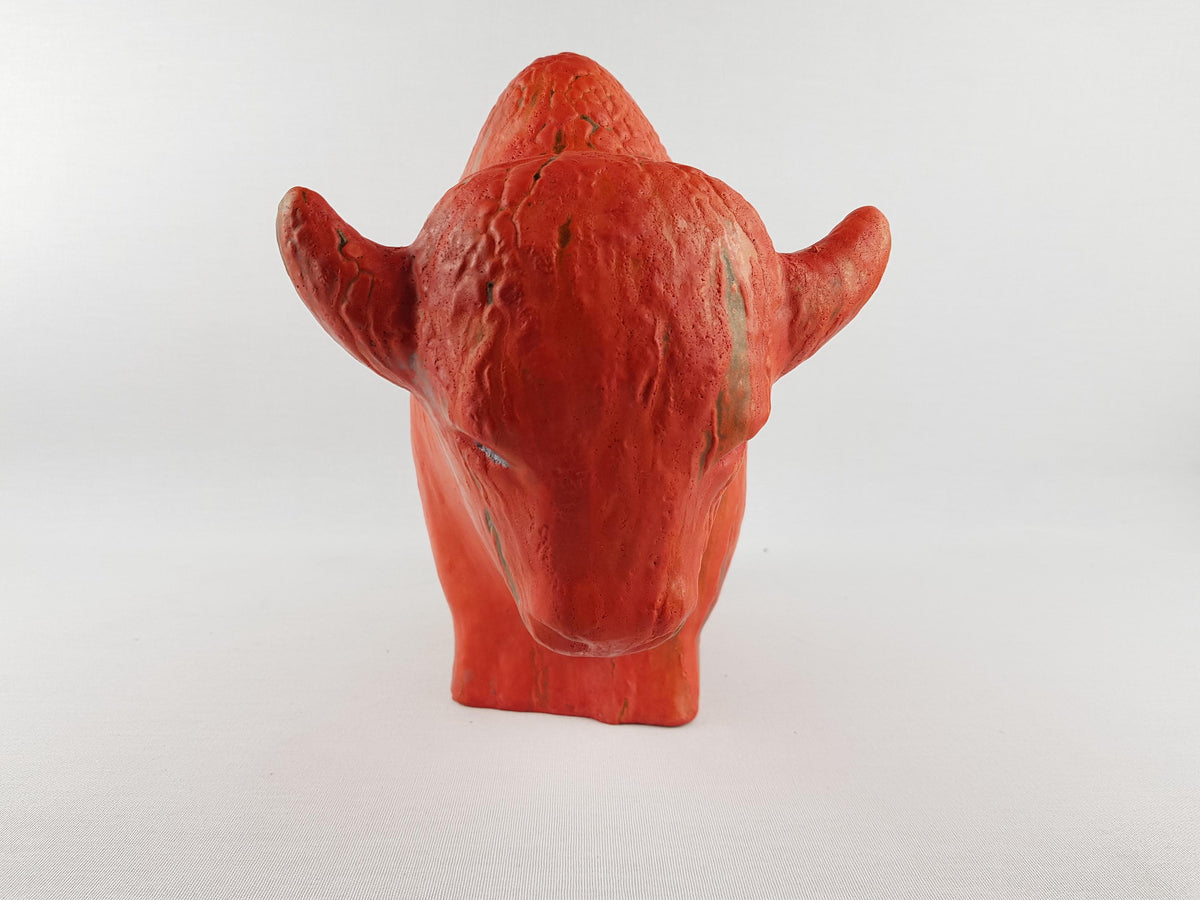 XL Vintage RUSCHA KERAMIK Bull with Vulkano decor West German Pottery 1960s by Kurt Tschörner