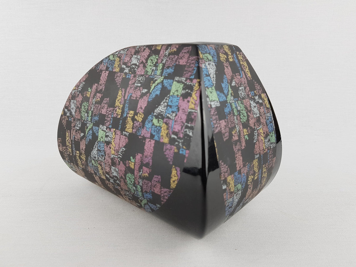 Vintage GEBRUDER SPANG Black Vase With Multicolor Decor Memphis Style 1980s