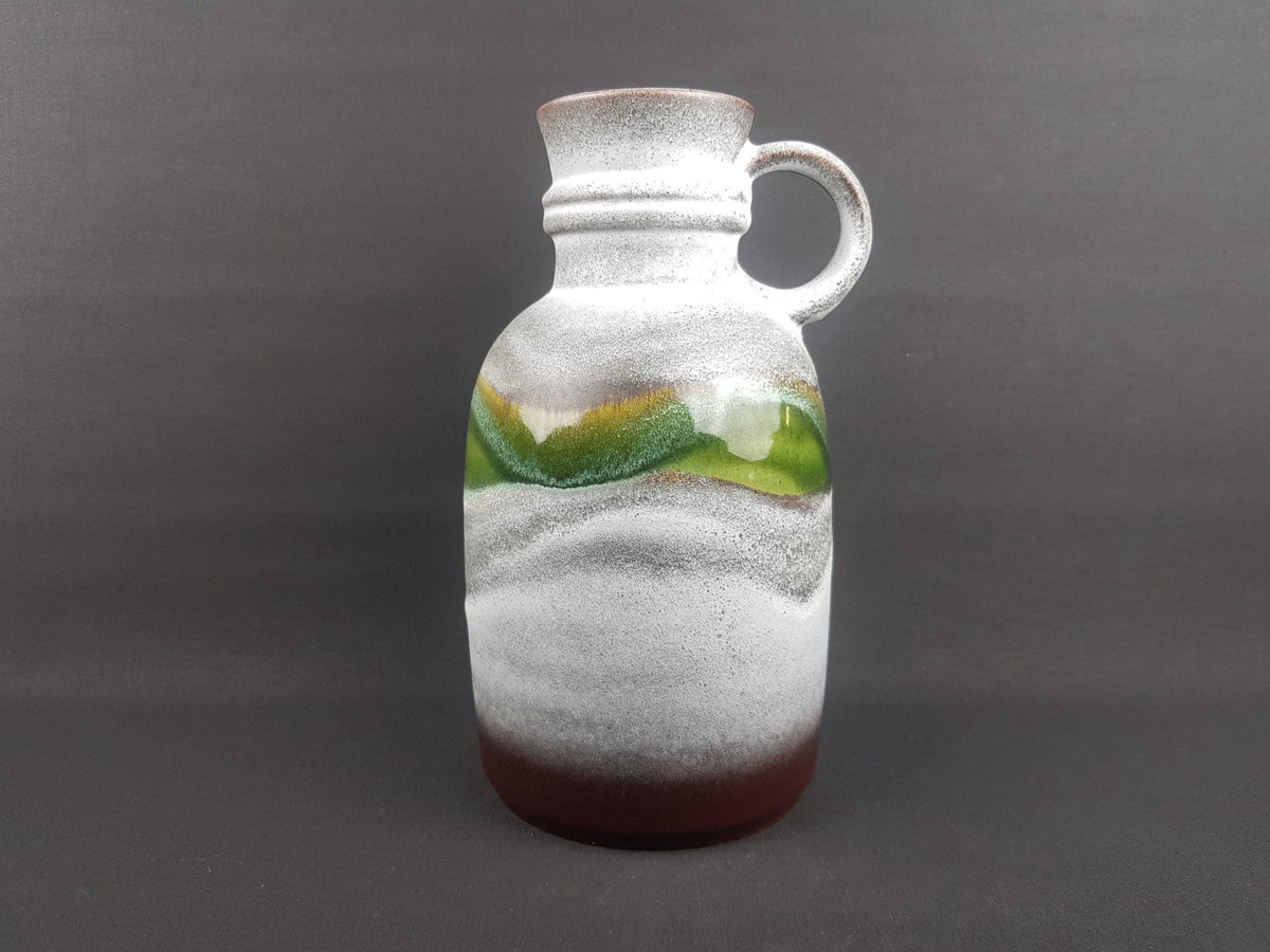 Vintage STEULER KERAMIK Handled White Grey Brown and Green Vase 310-25 West German Pottery 1970s