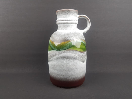 Vintage STEULER KERAMIK Handled White Grey Brown and Green Vase 310-25 West German Pottery 1970s